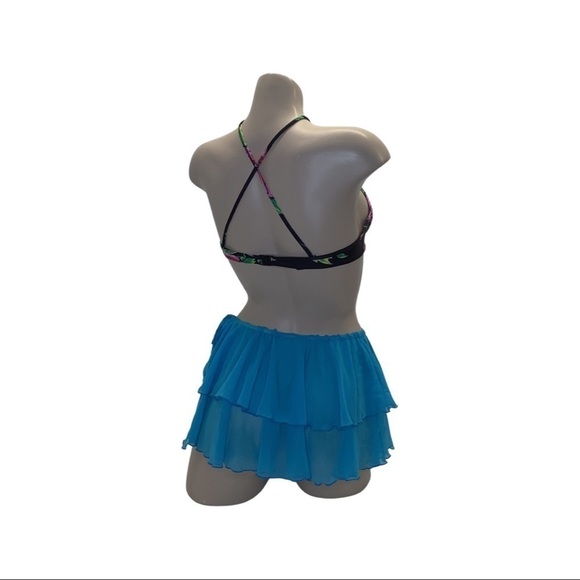 Zuliana Size Small Mesh Teal Ruffle Side Tie Mini Skirt. Made in USA. New - Picture 4 of 7